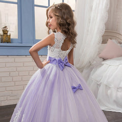 Communion Dress Kid Lace princess dress Ball Gown with Bow birthday dresses Flower Girls Dress for Wedding